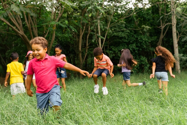 Children running and playing