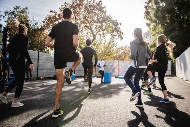 Adults exercising