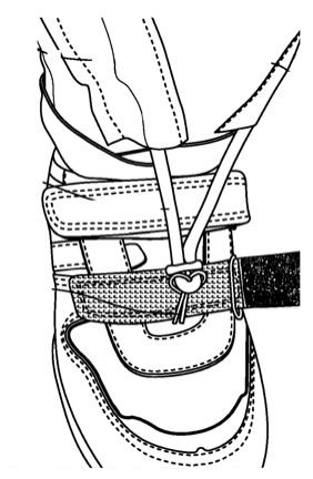 Hook attached to velcro strap furthest from the ankle
